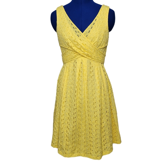 Nine West Dresses & Skirts - NINE WEST yellow eyelet criss cross wrap dress